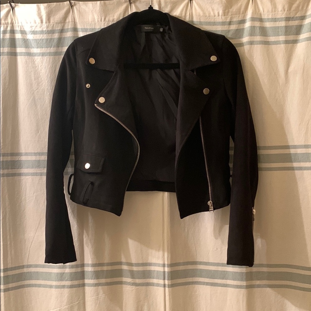 Talula Black Faux Suede Moto Jacket Asymmetrical Fitted
